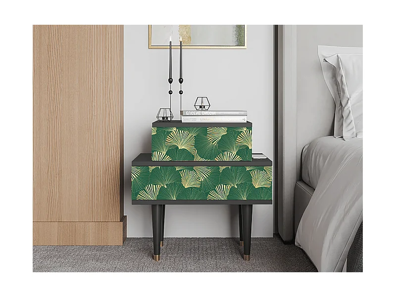 Stolik nocny - 58х58х41 cm - NS1 - Gold Ginkgo, Antracyt