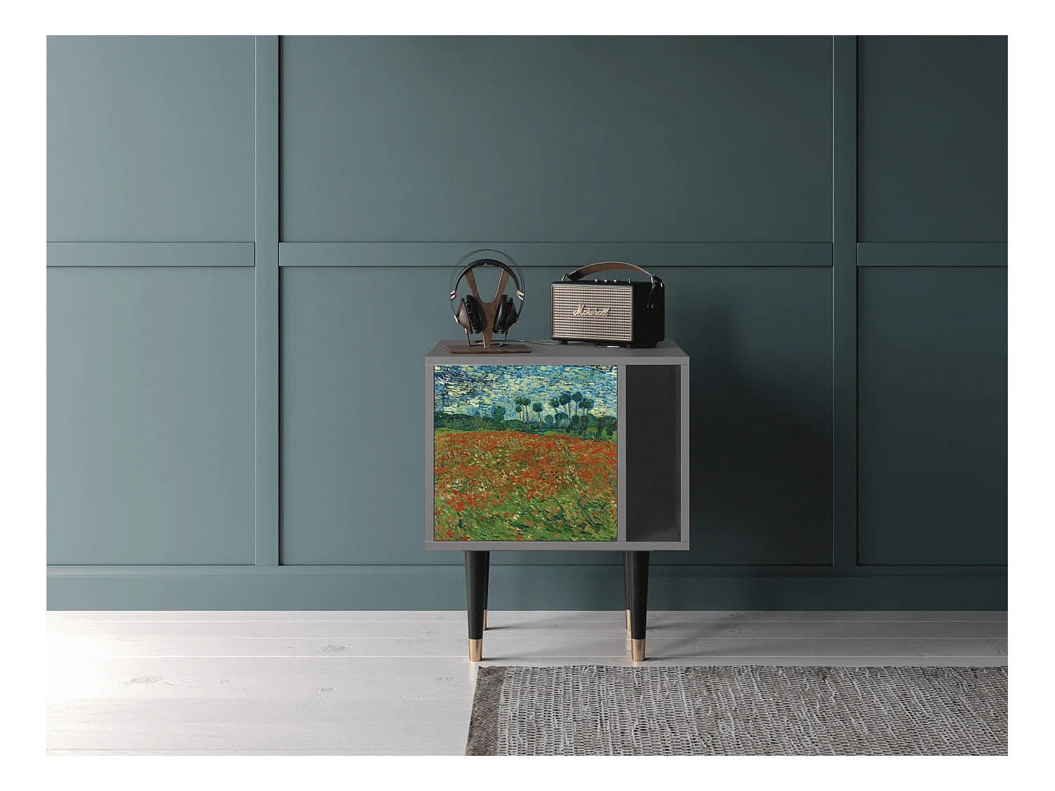Nachttisch - 57х69х48 cm - S2 - Poppy field by van Gogh, Grau