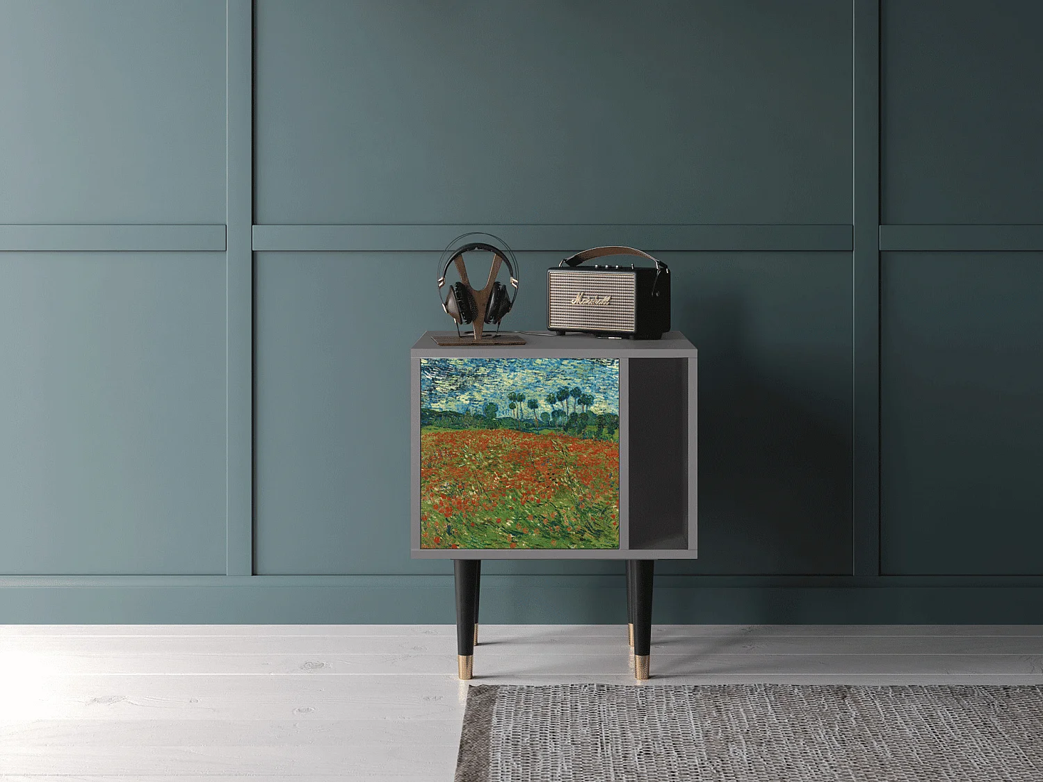 Nachtkastje - 57х69х48 cm - S2 - Poppy field by van Gogh, Grijs