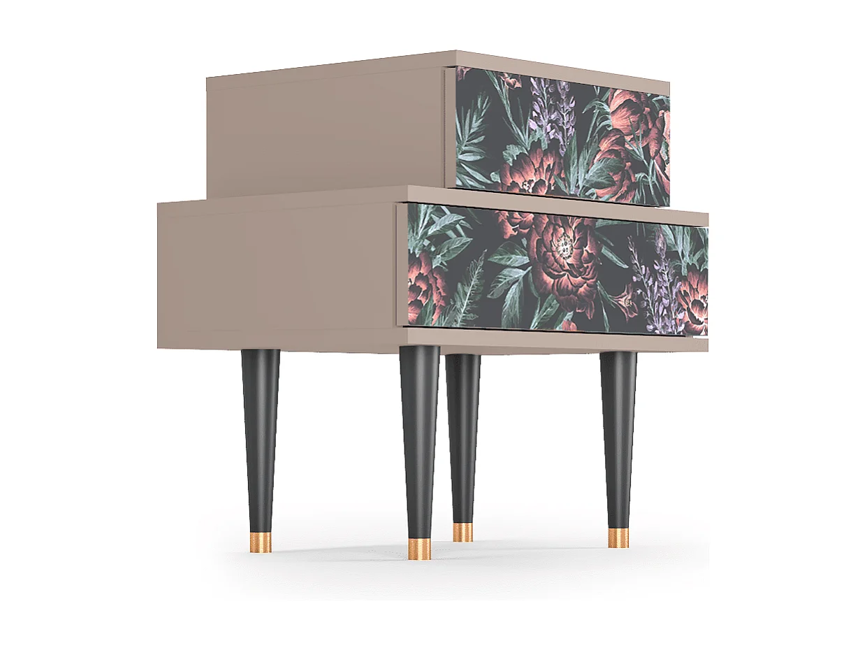 Stolik nocny - 58х58х41 cm - NS1 - Dark Peonies, Latte