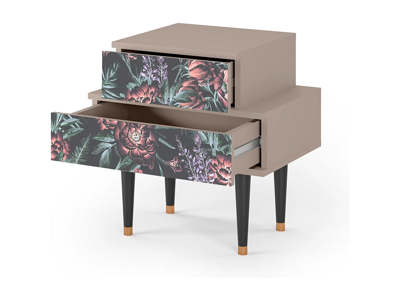 Stolik nocny - 58х58х41 cm - NS1 - Dark Peonies, Latte