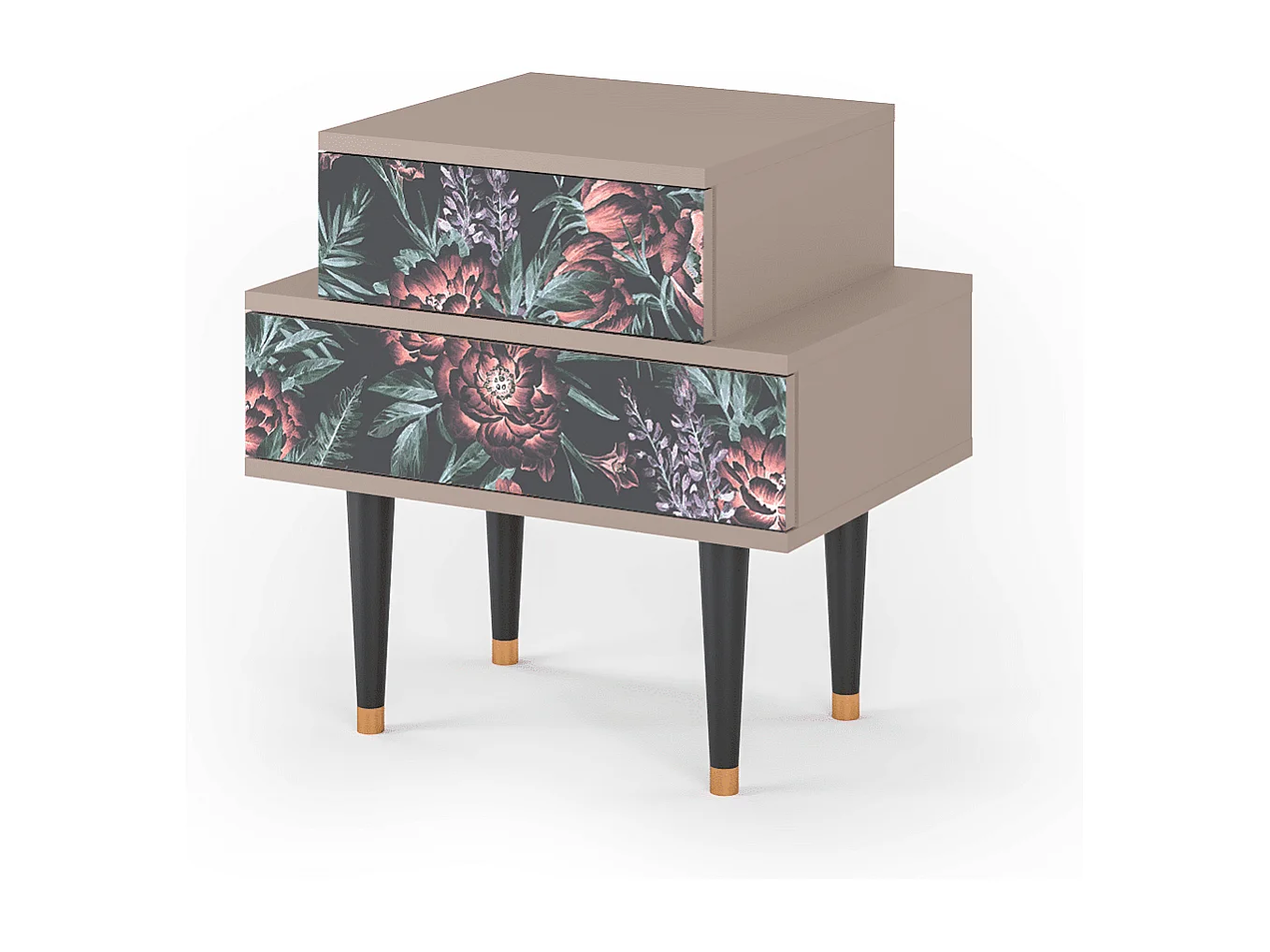 Criado-mudo - 58х58х41 cm - NS1 - Dark Peonies, Latte