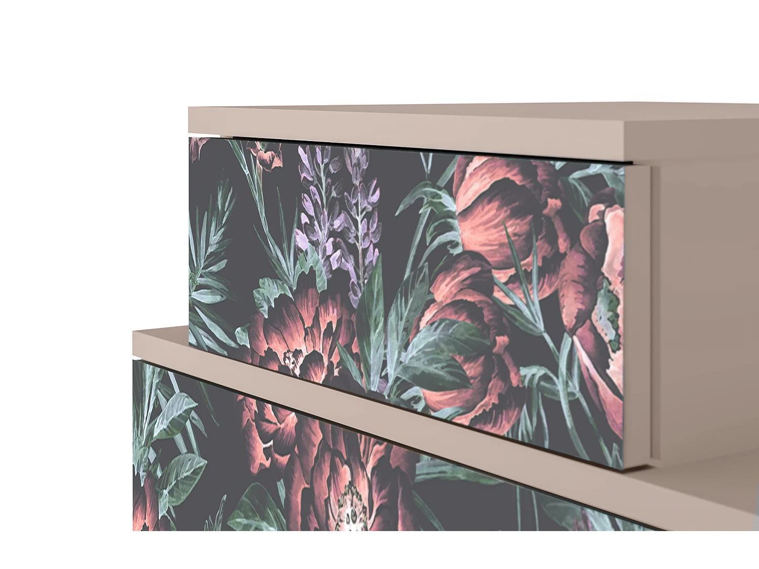 Criado-mudo - 58х58х41 cm - NS1 - Dark Peonies, Latte