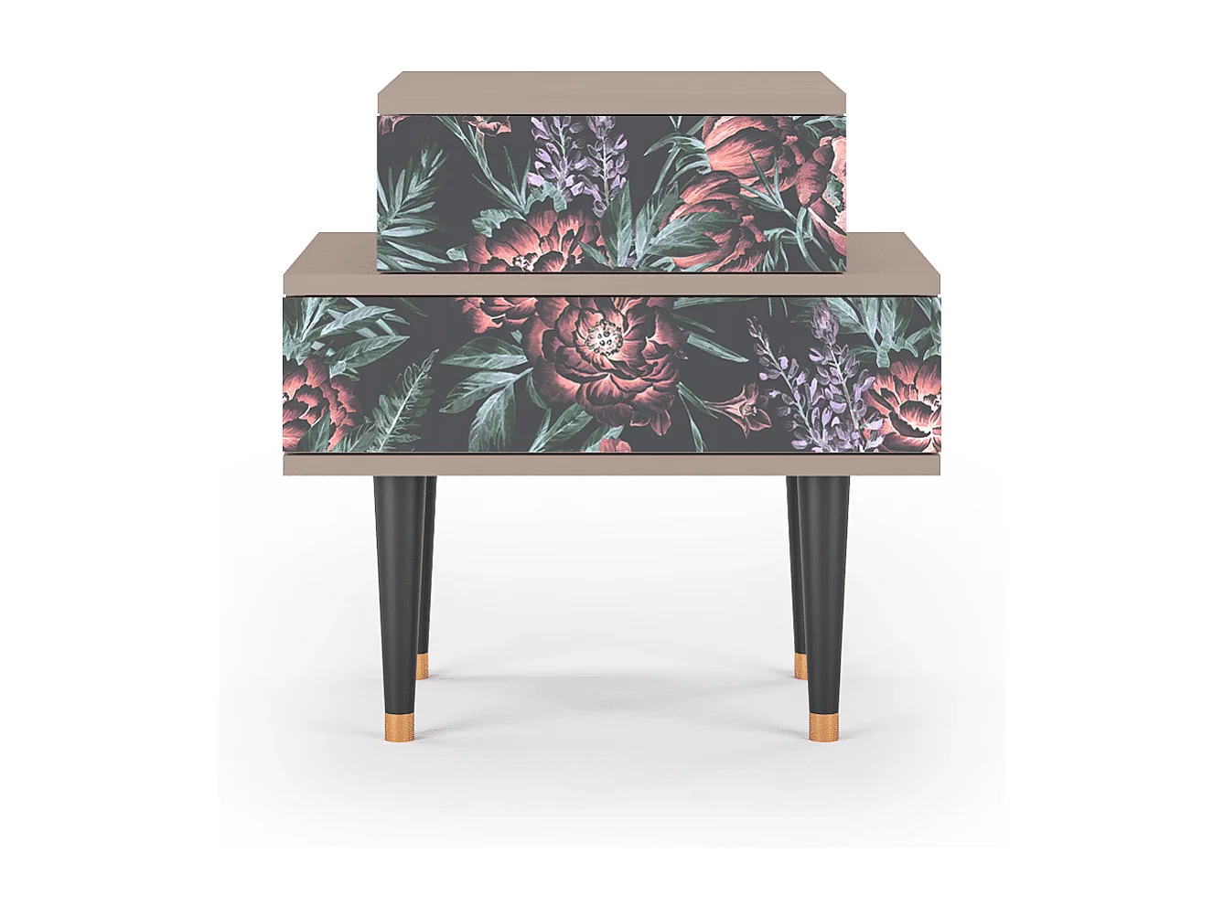 Stolik nocny - 58х58х41 cm - NS1 - Dark Peonies, Latte