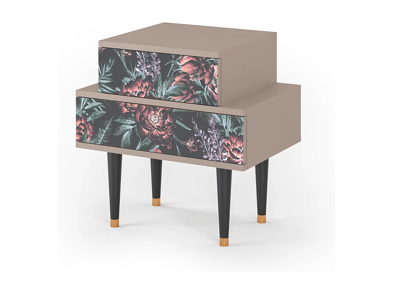 Stolik nocny - 58х58х41 cm - NS1 - Dark Peonies, Latte