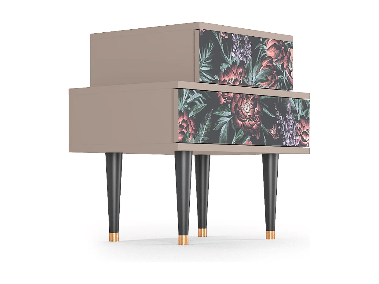 Stolik nocny - 58х58х41 cm - NS1 - Dark Peonies, Latte