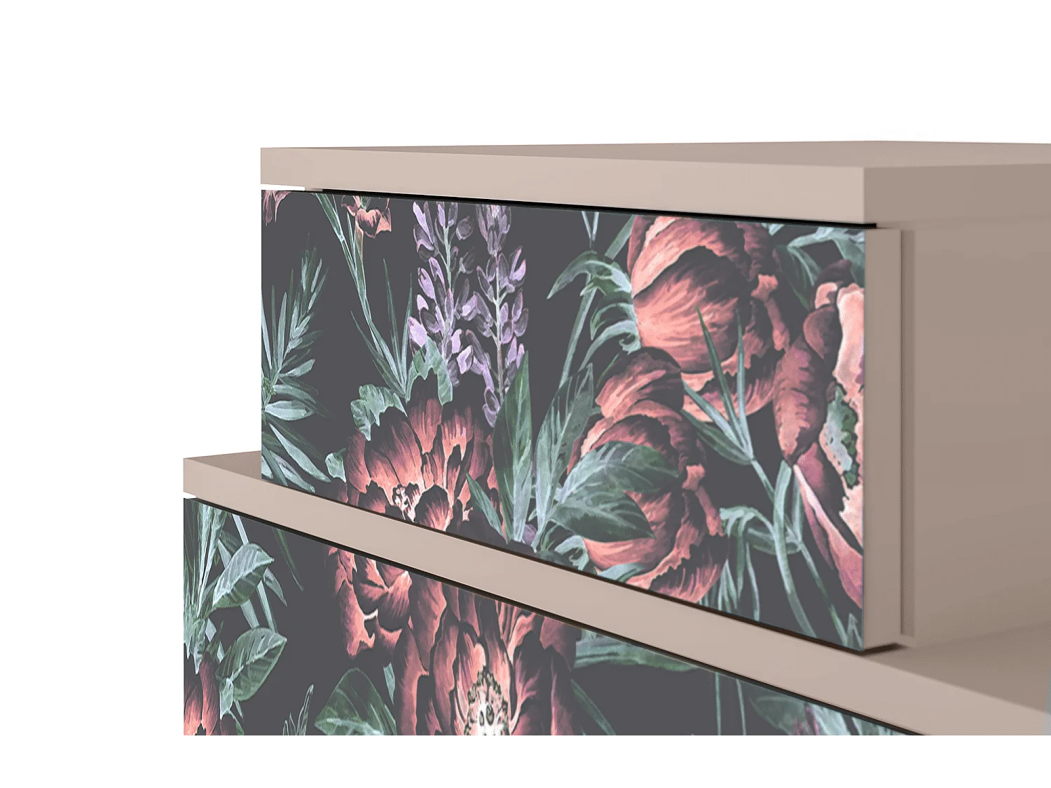 Stolik nocny - 58х58х41 cm - NS1 - Dark Peonies, Latte