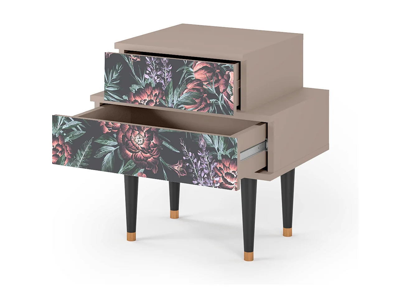 Stolik nocny - 58х58х41 cm - NS1 - Dark Peonies, Latte