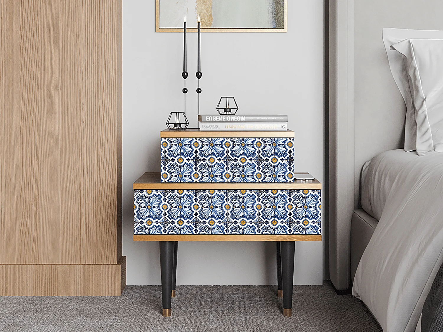 Table de nuit - 58х58х41 cm - NS1 - Lovely Cornflowers, Noyer