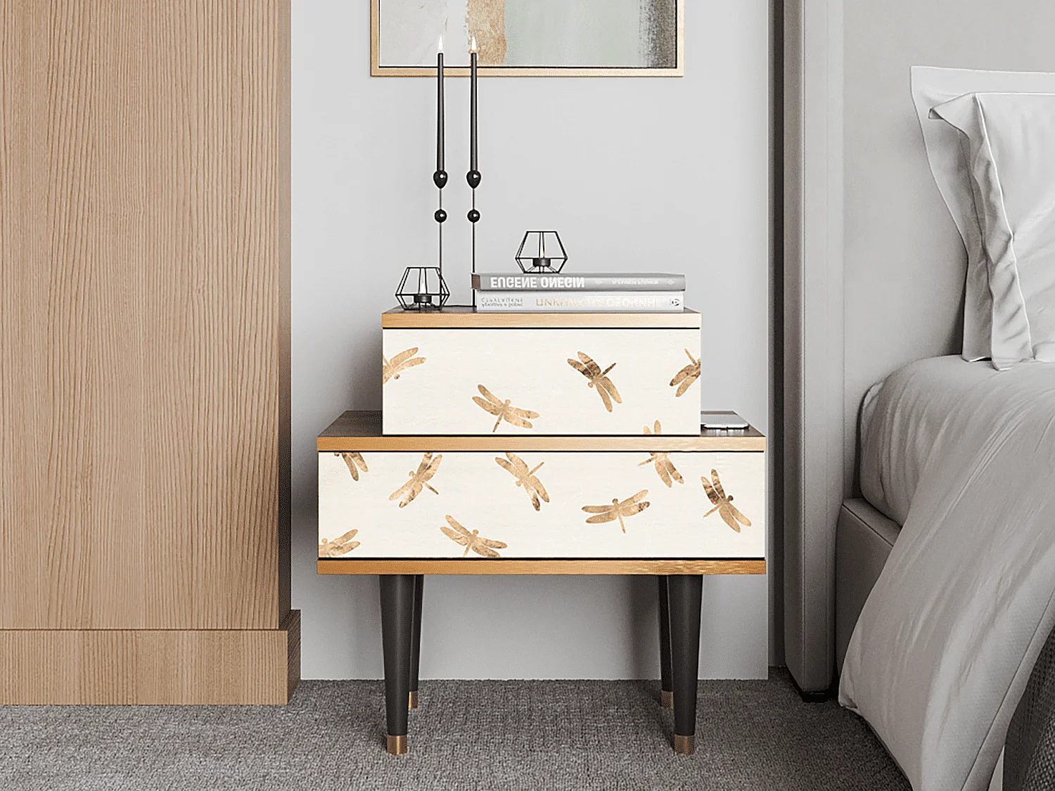 Nachtkastje - 58х58х41 cm - NS1 - Nude Dragonflies, Walnoot