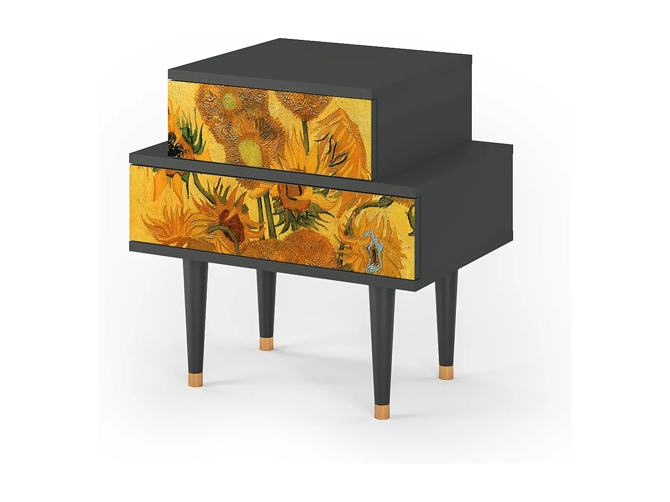 Table de nuit - 58х58х41 cm - NS1 - Sunflowers, Anthracite