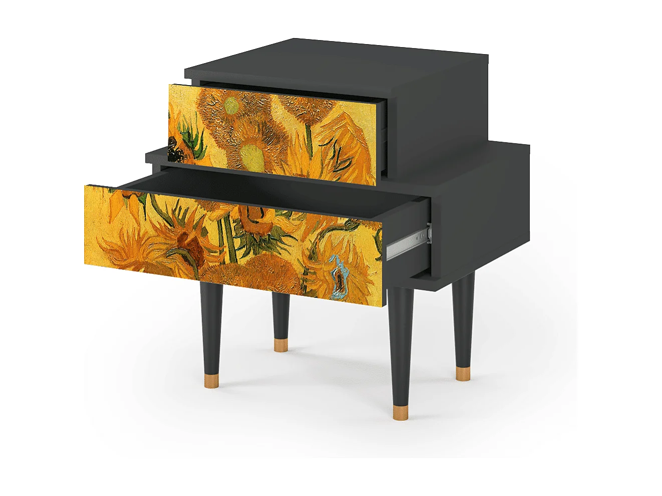 Table de nuit - 58х58х41 cm - NS1 - Sunflowers, Anthracite