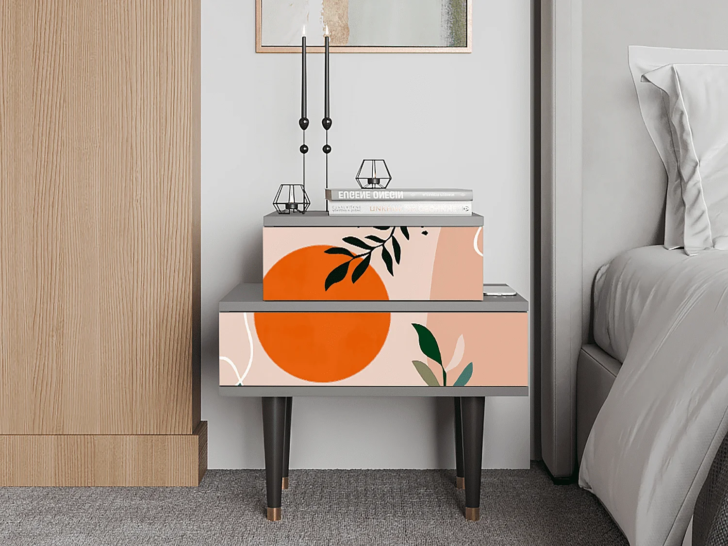 Criado-mudo - 58х58х41 cm - NS1 - Artwork, Cinza