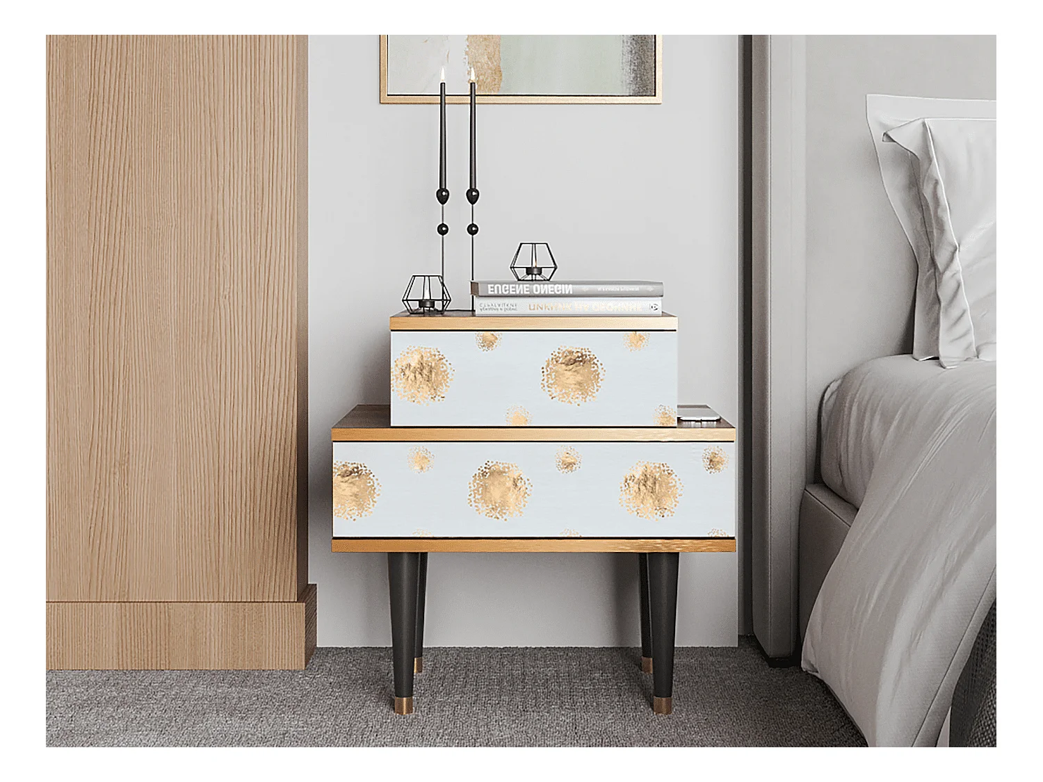 Nachtkastje - 58х58х41 cm - NS1 - Sky Latte, Walnoot