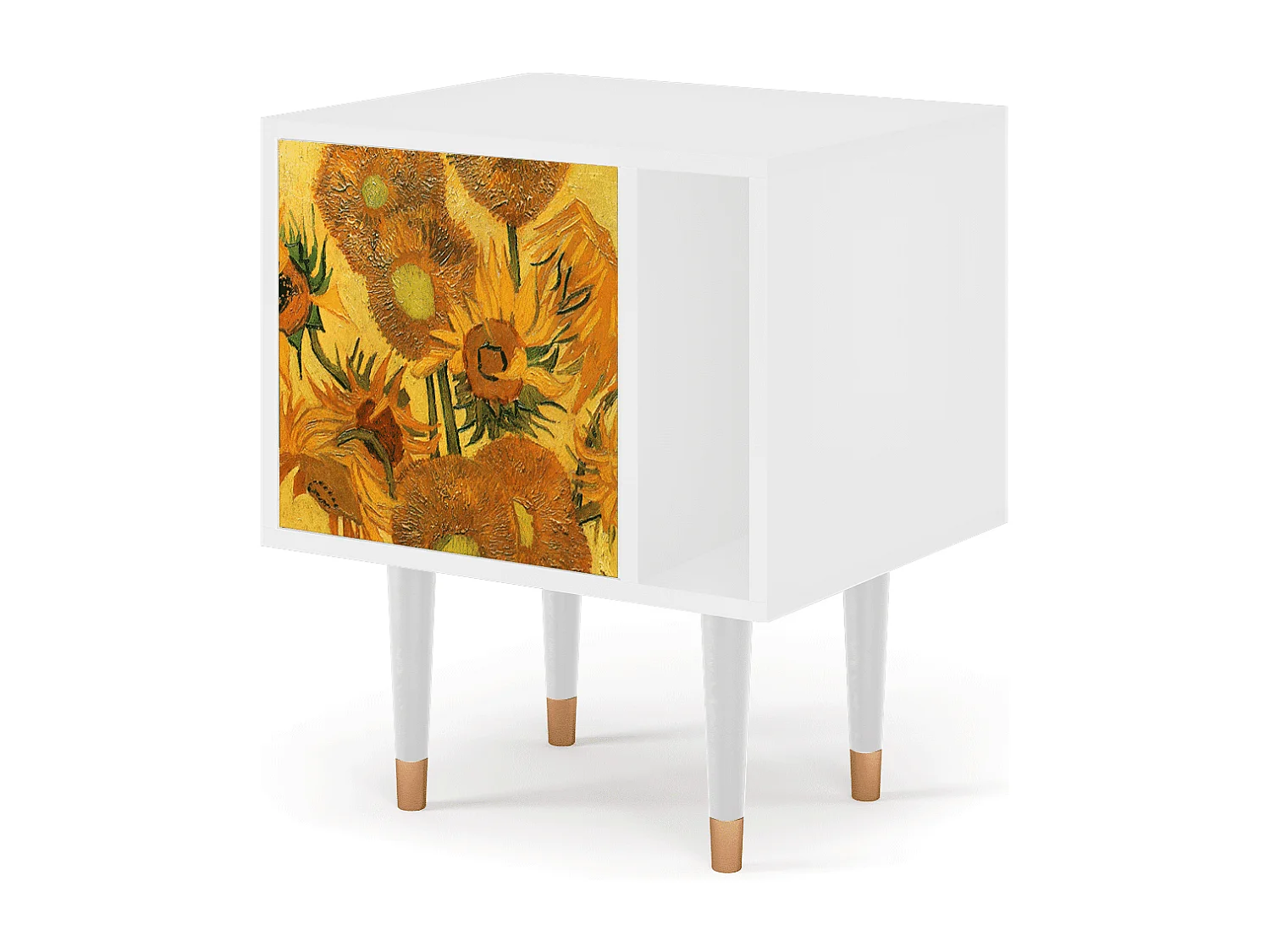 Nachtkastje - 57х69х48 cm - S2 - Sunflowers, Wit