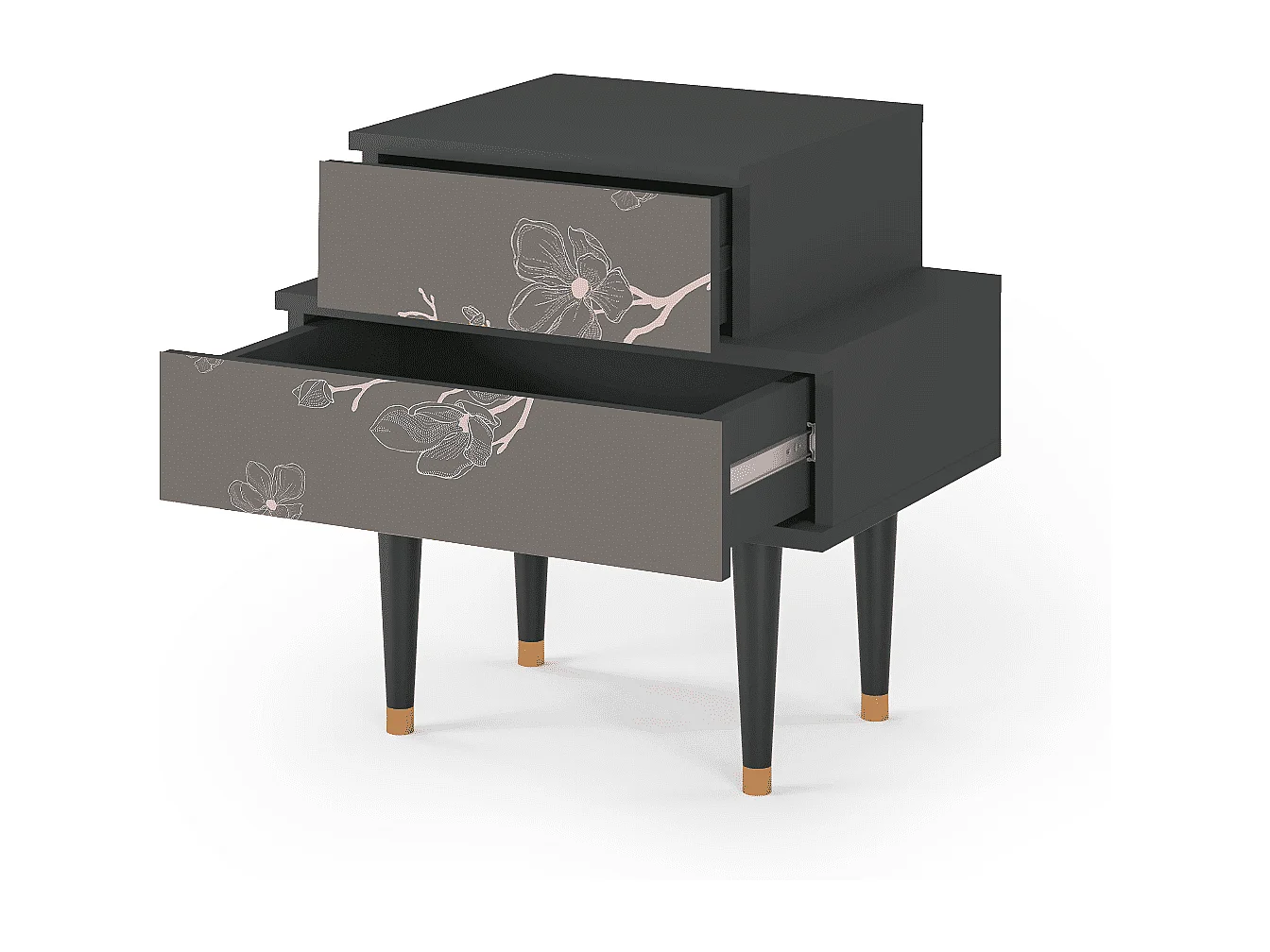 Stolik nocny - 58х58х41 cm - NS1 - Cherry Blossom, Antracyt