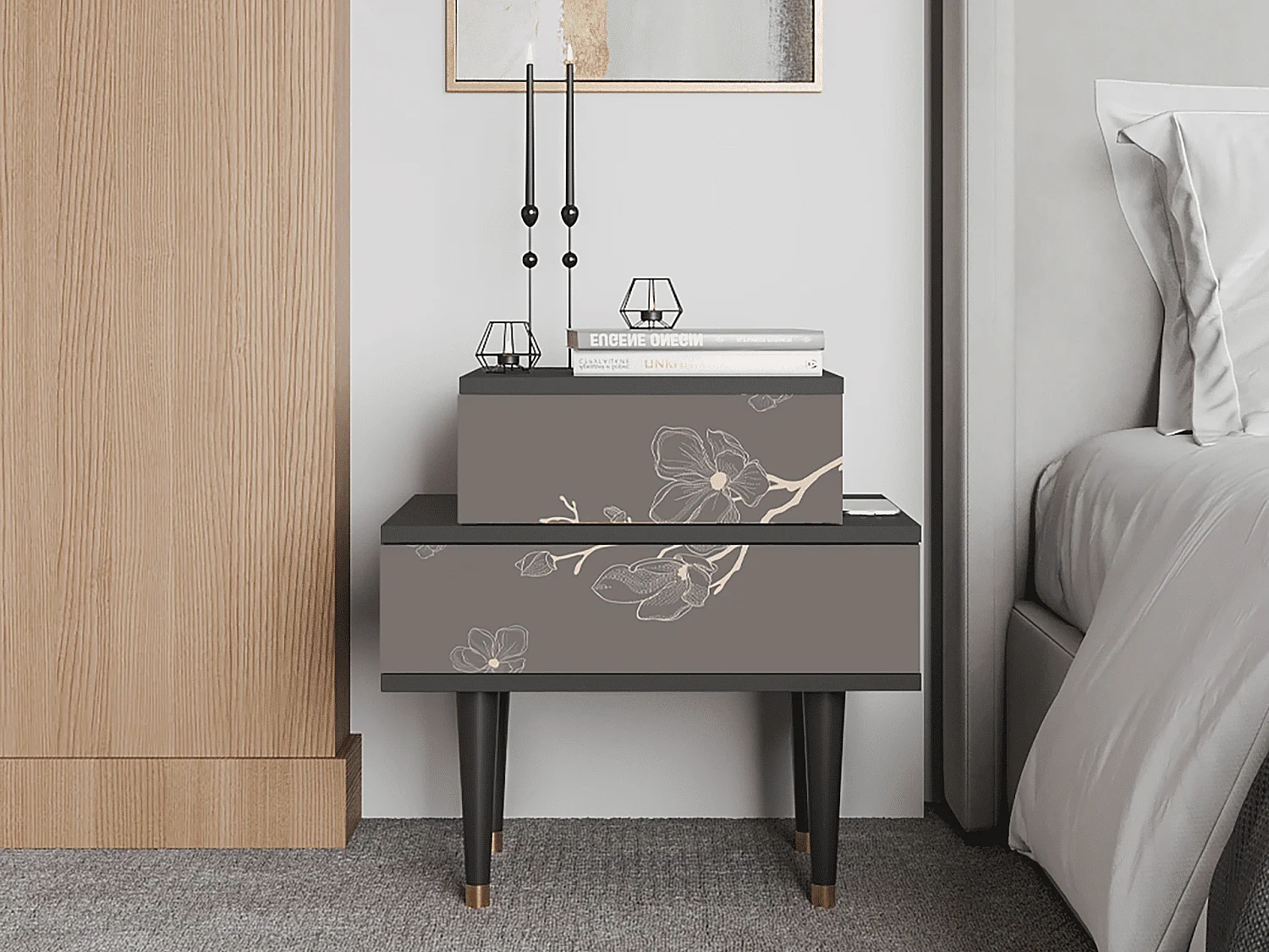 Table de nuit - 58х58х41 cm - NS1 - Cherry Blossom, Anthracite