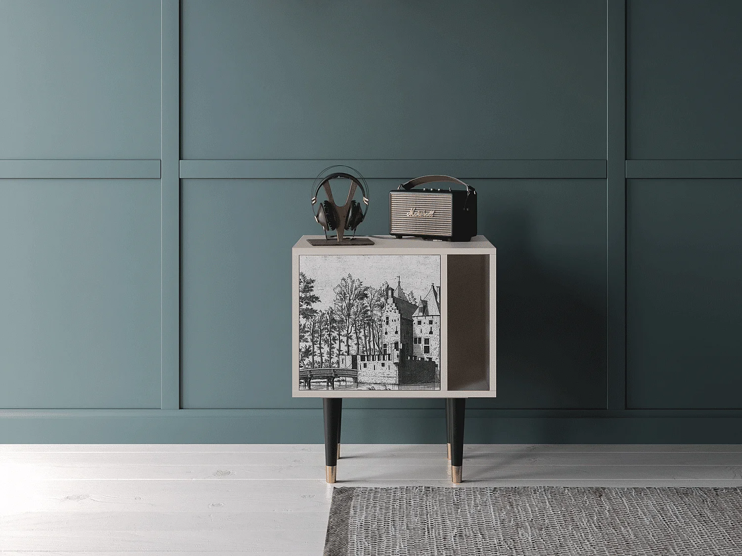 Stolik nocny - 57х69х48 cm - S2 - Castle with Bridge, Piaskowy