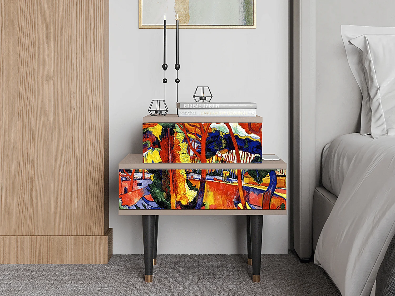 Stolik nocny - 58х58х41 cm - NS1 - The Turning Road, Latte