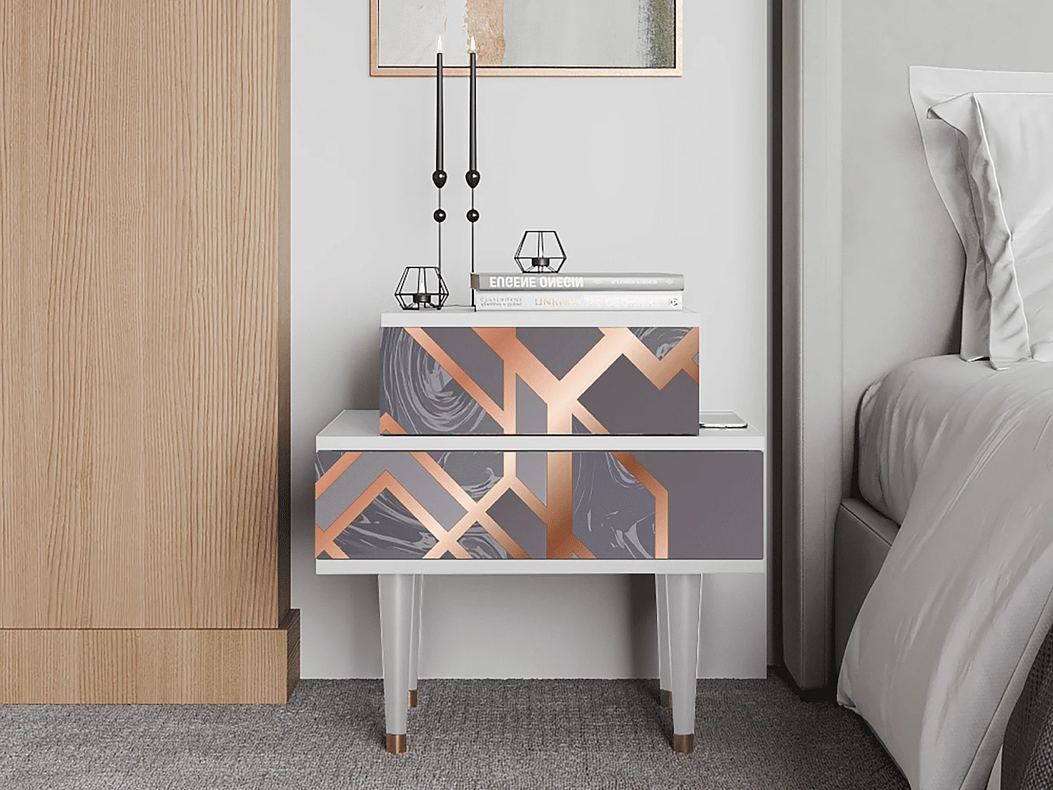 Comodino - 58х58х41 cm - NS1 - Taupe Anatomy, Bianco