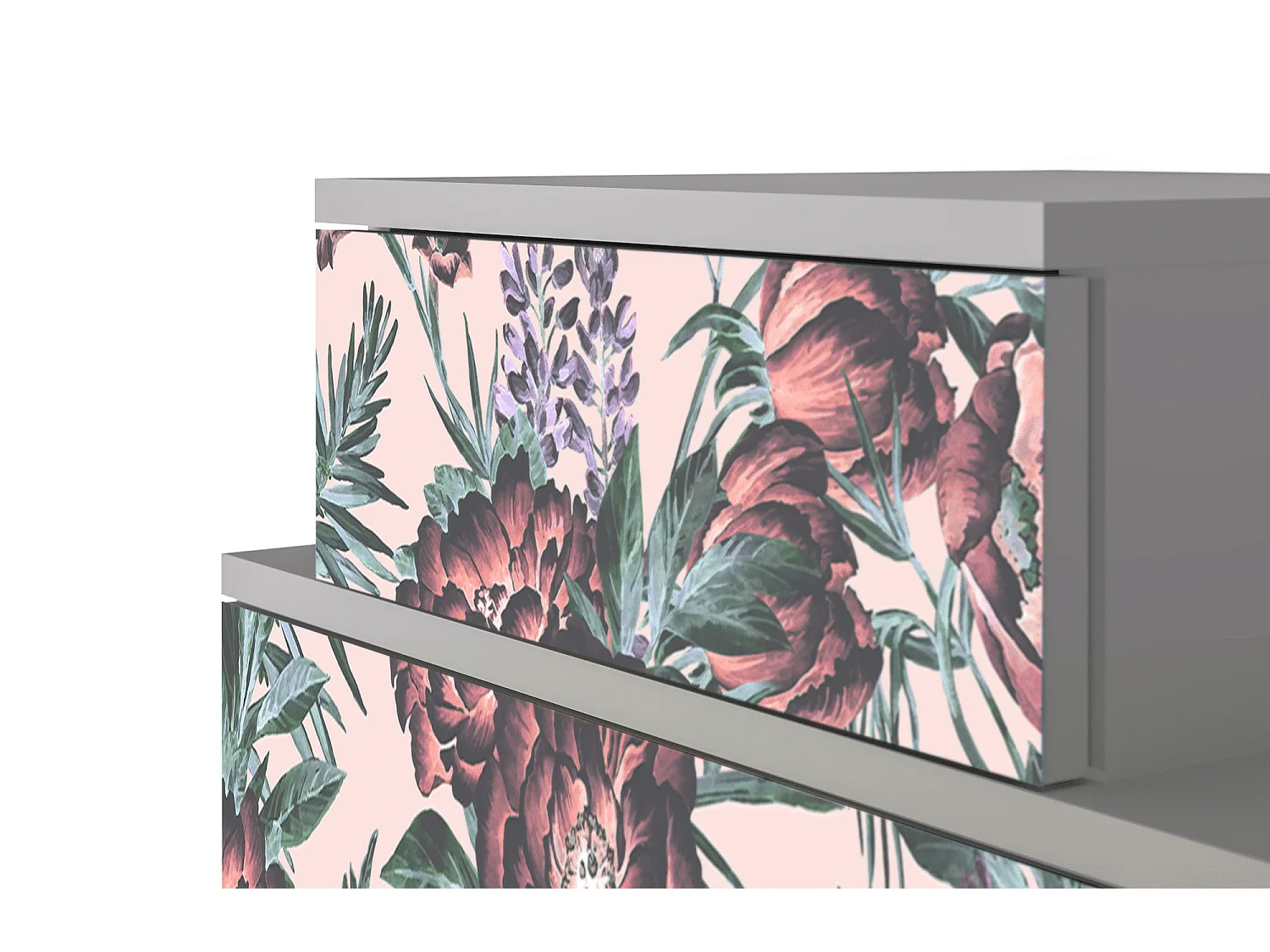 Nachtkastje - 58х58х41 cm - NS1 - Peach Peonies, Grijs