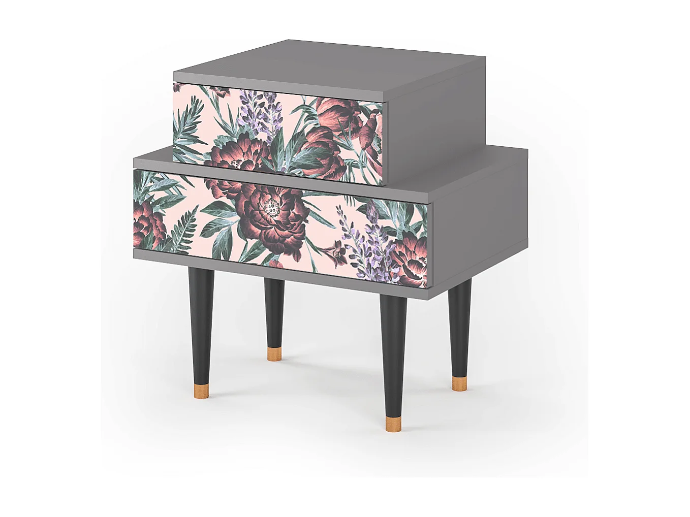 Table de nuit - 58х58х41 cm - NS1 - Peach Peonies, Gris