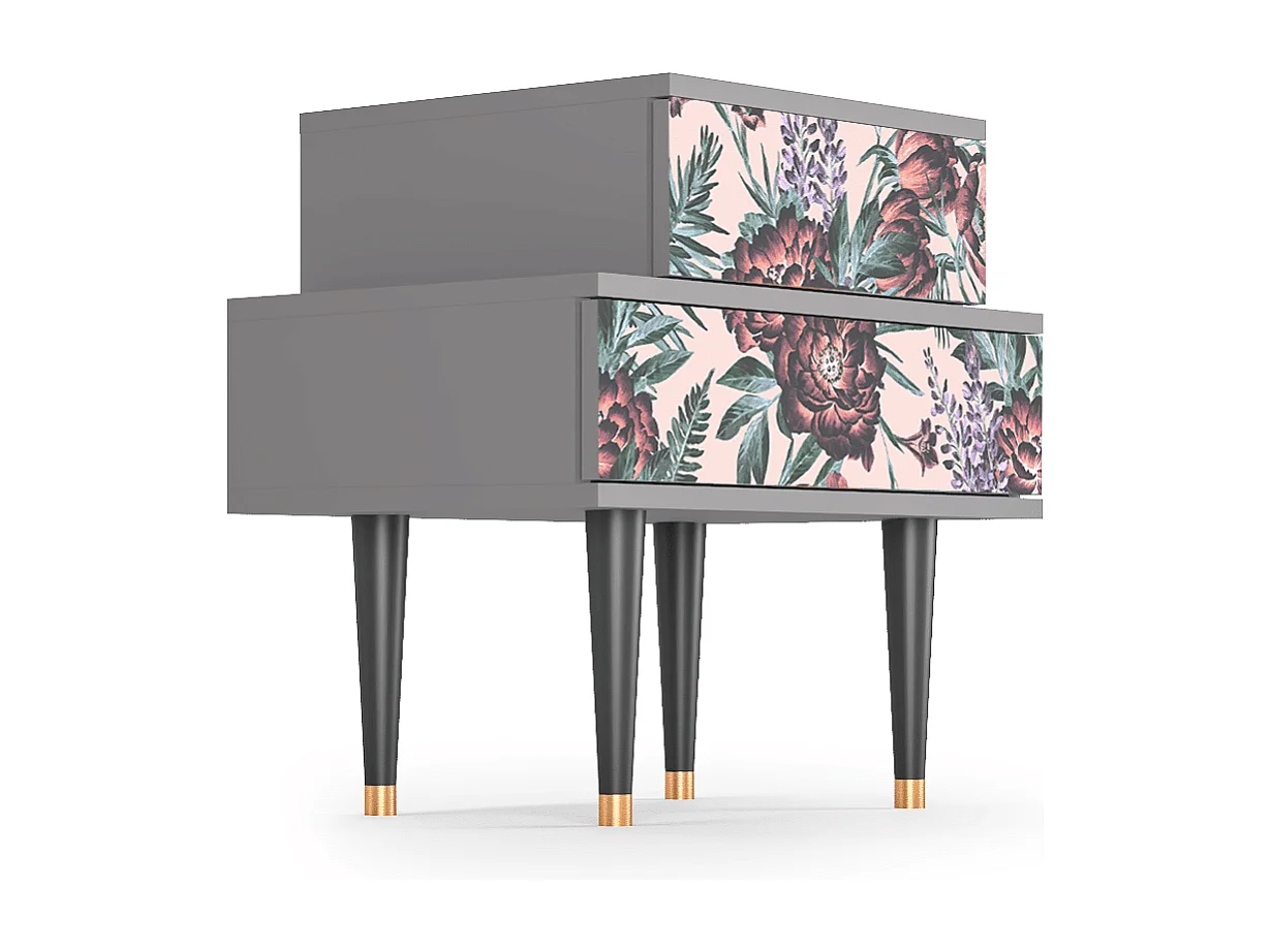 Table de nuit - 58х58х41 cm - NS1 - Peach Peonies, Gris