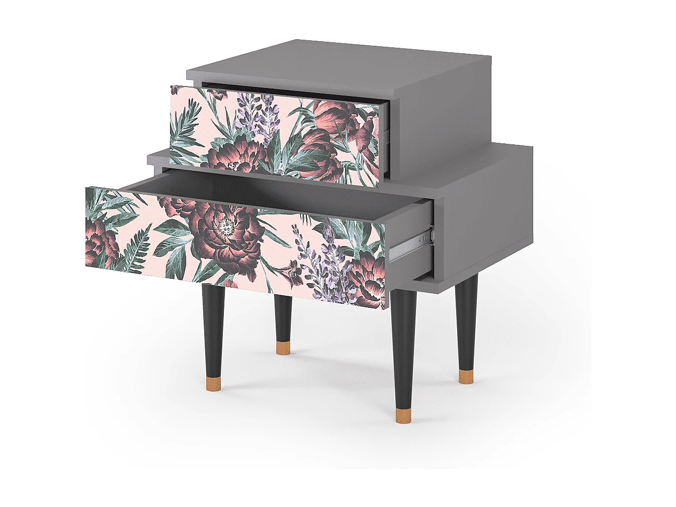 Table de nuit - 58х58х41 cm - NS1 - Peach Peonies, Gris