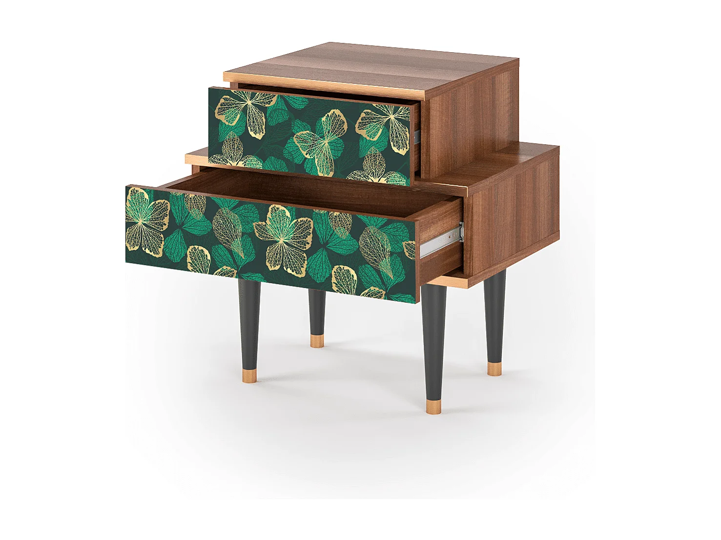 Stolik nocny - 58х58х41 cm - NS1 - Green Flower, Orzech