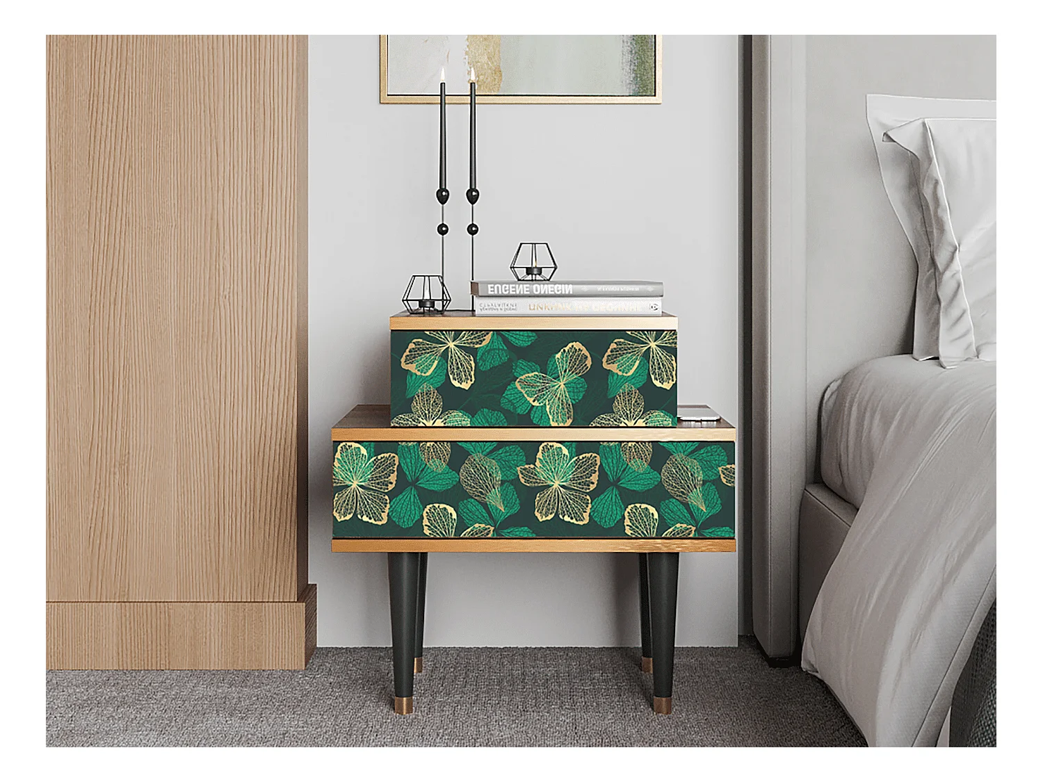 Table de nuit - 58х58х41 cm - NS1 - Green Flower, Noyer