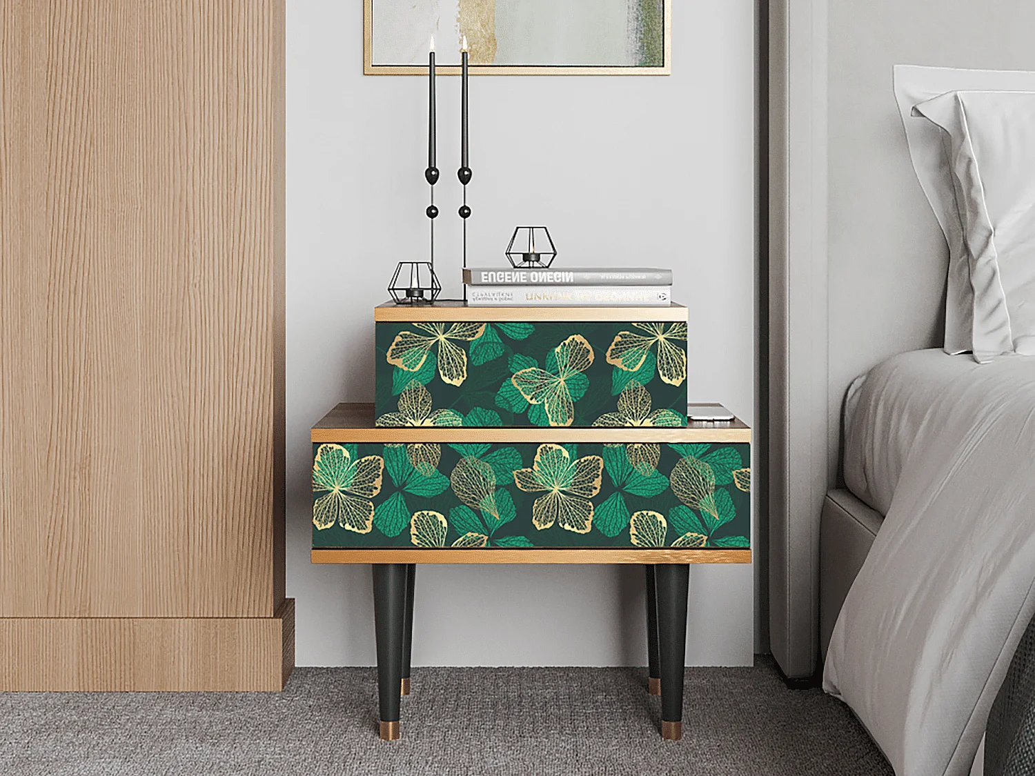 Table de nuit - 58х58х41 cm - NS1 - Green Flower, Noyer