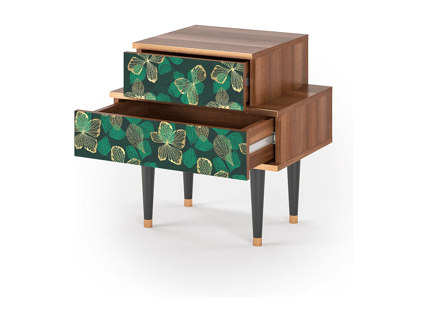 Stolik nocny - 58х58х41 cm - NS1 - Green Flower, Orzech