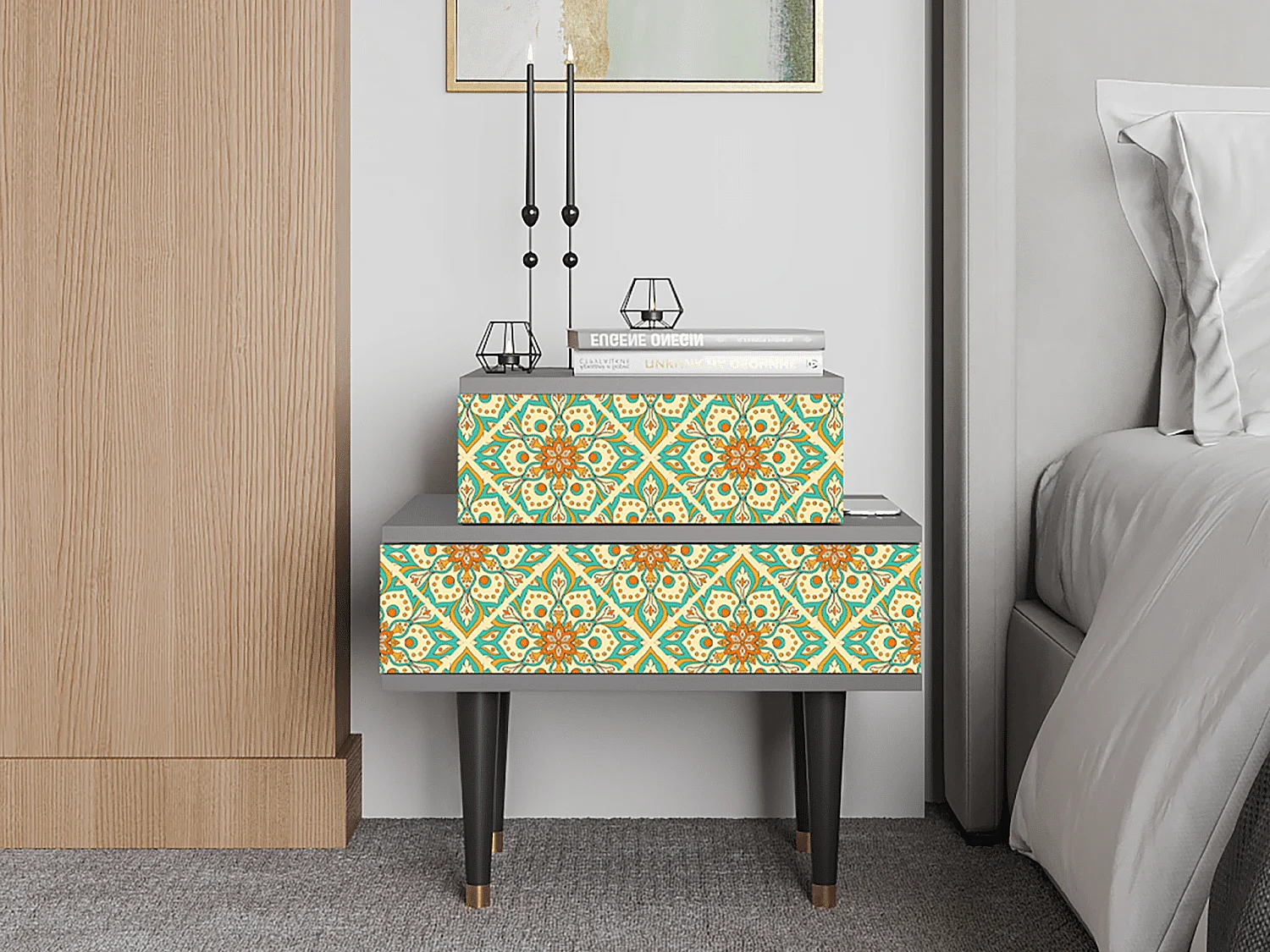 Nachtkastje - 58х58х41 cm - NS1 - Hindu Daisy, Grijs