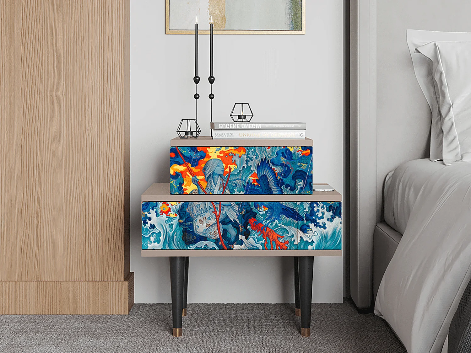 Table de nuit - 58х58х41 cm - NS1 - The Girl - James Jean, Latte