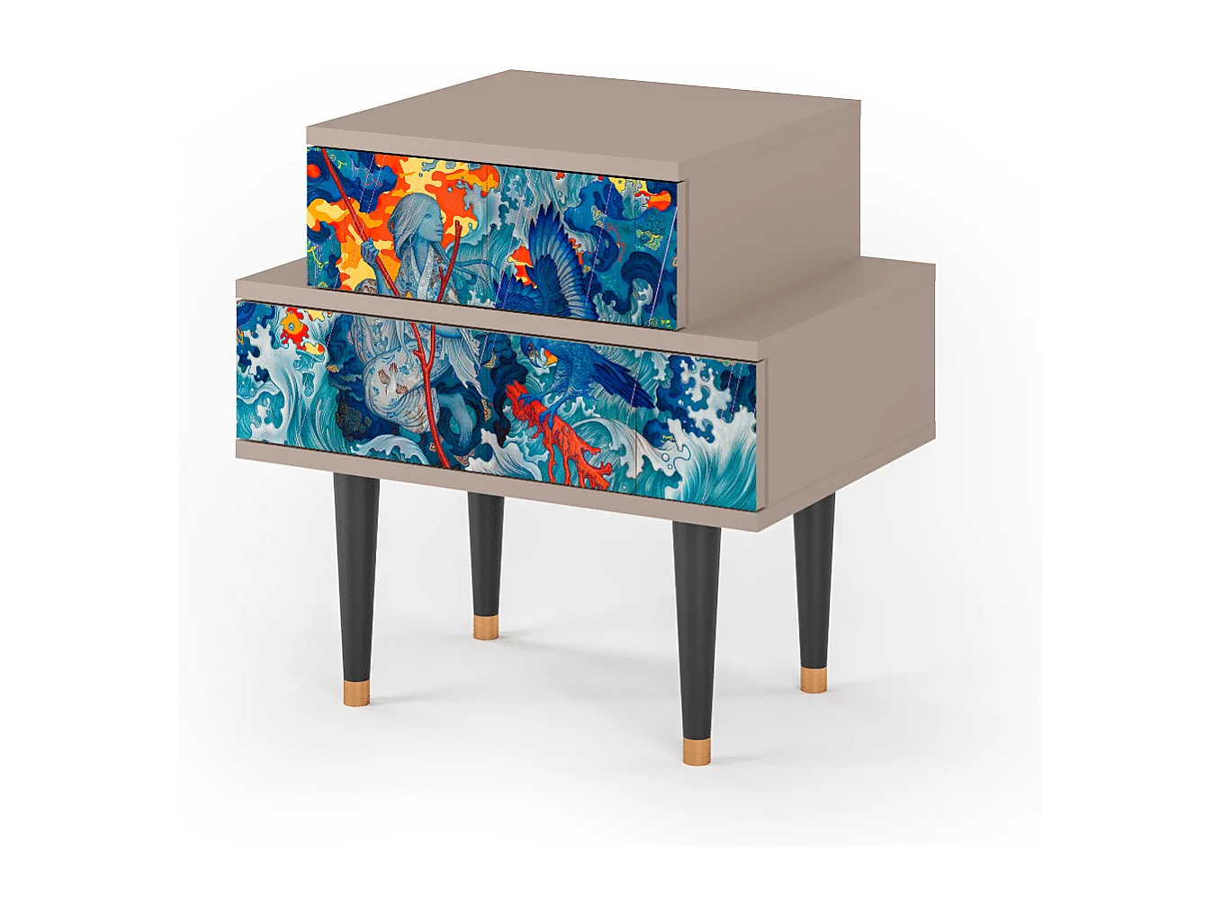 Stolik nocny - 58х58х41 cm - NS1 - The Girl - James Jean, Latte