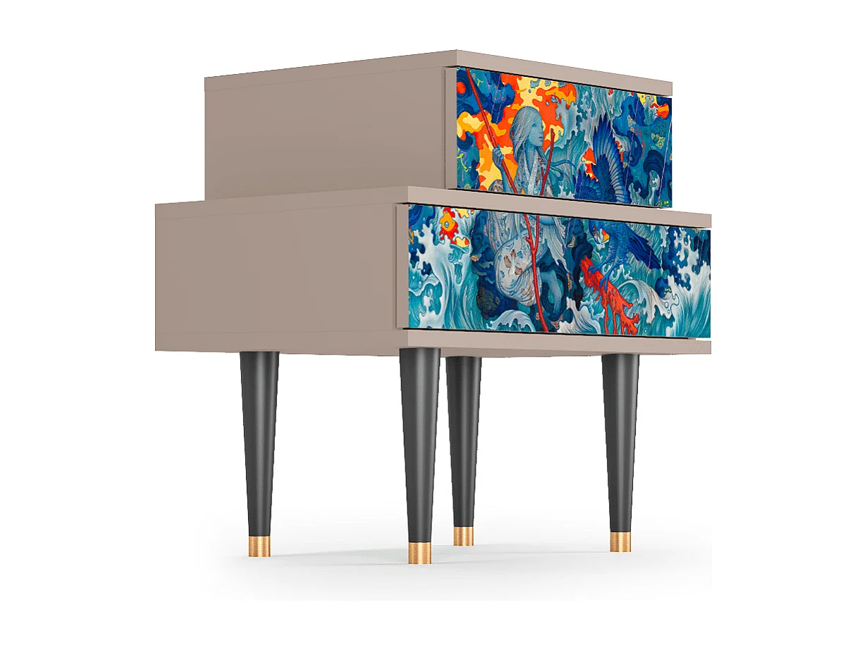 Stolik nocny - 58х58х41 cm - NS1 - The Girl - James Jean, Latte