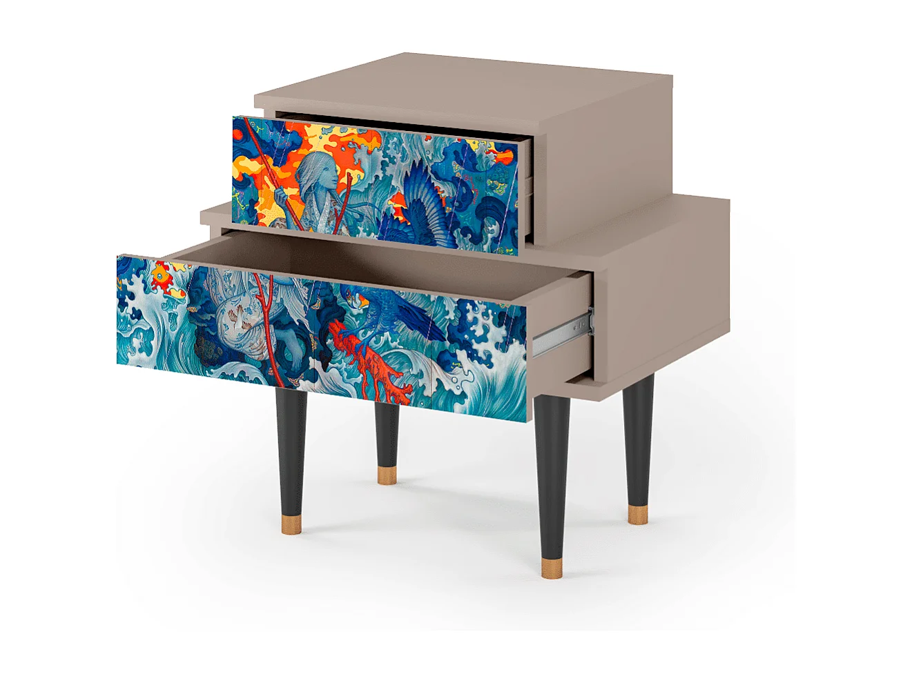 Stolik nocny - 58х58х41 cm - NS1 - The Girl - James Jean, Latte