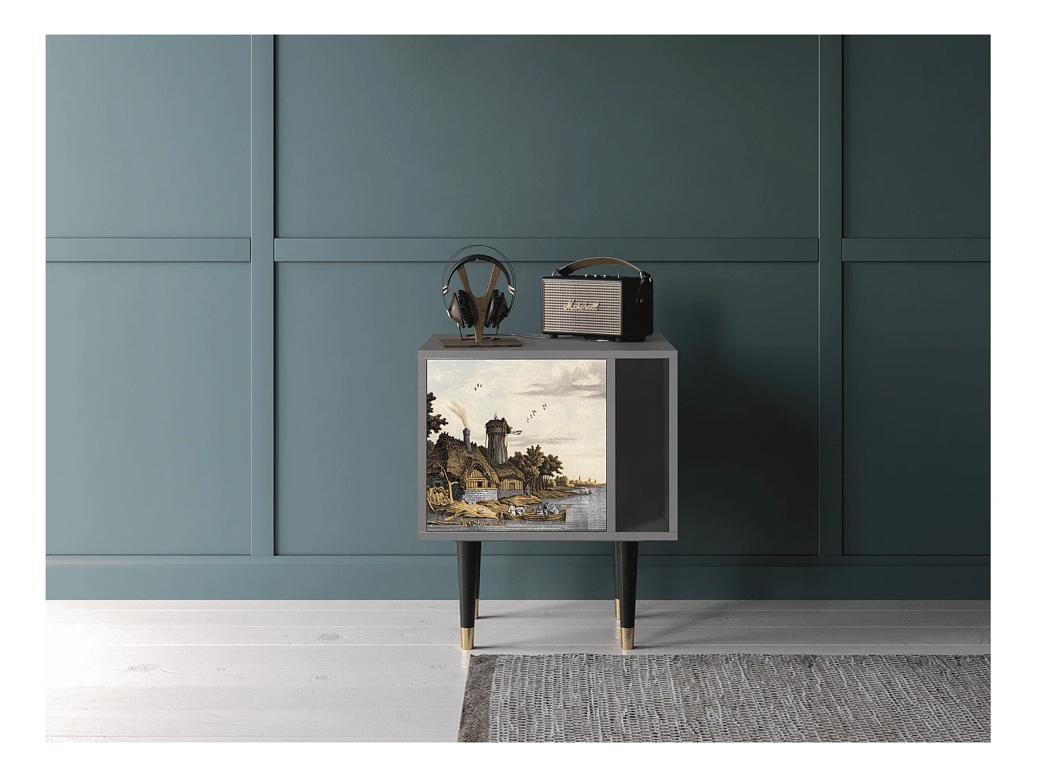 Nachttisch - 57х69х48 cm - S2 - Mill along a River, Grau