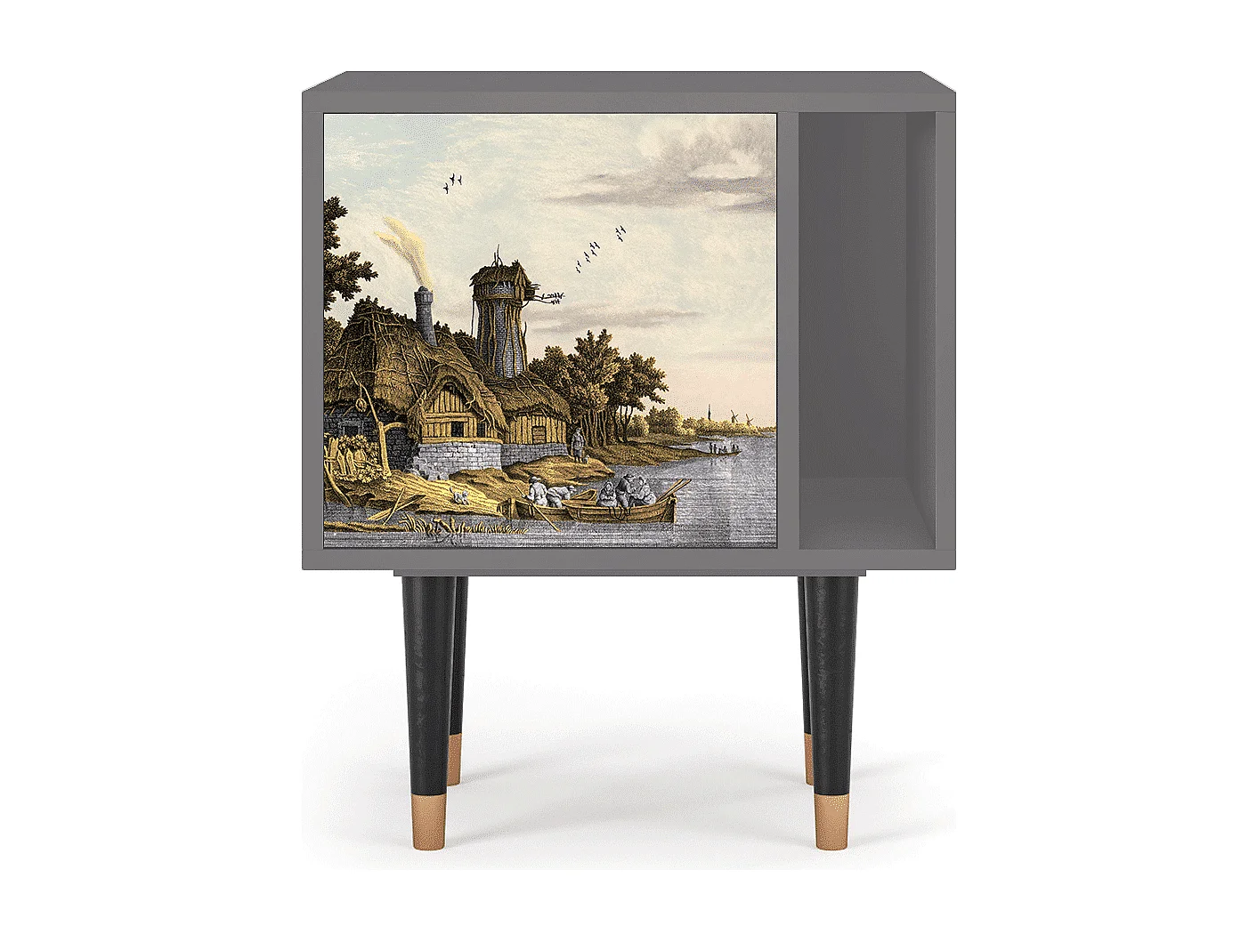 Nachtkastje - 57х69х48 cm - S2 - Mill along a River, Grijs