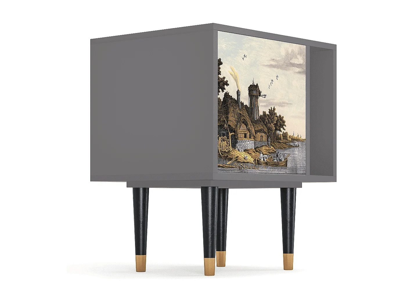 Nachtkastje - 57х69х48 cm - S2 - Mill along a River, Grijs