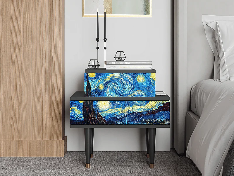 Nachtkastje - 58х58х41 cm - NS1 - The Starry Night  , Antraciet