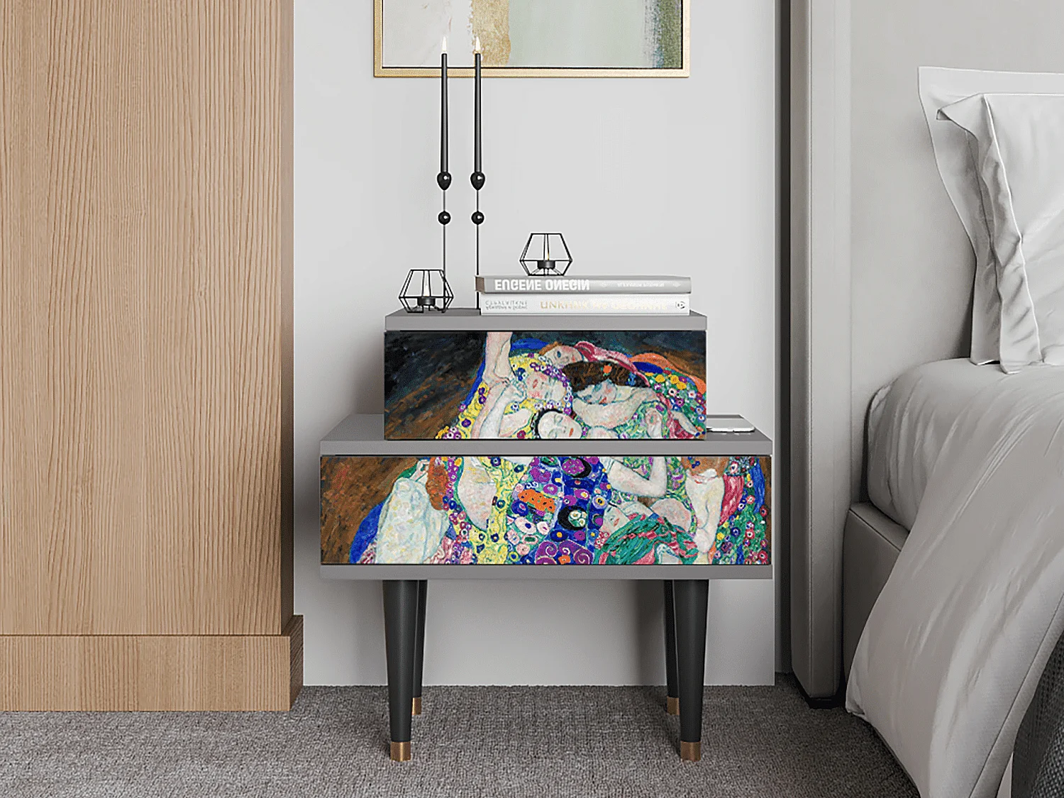 Stolik nocny - 58х58х41 cm - NS1 - The Maiden by Klimt, Szary