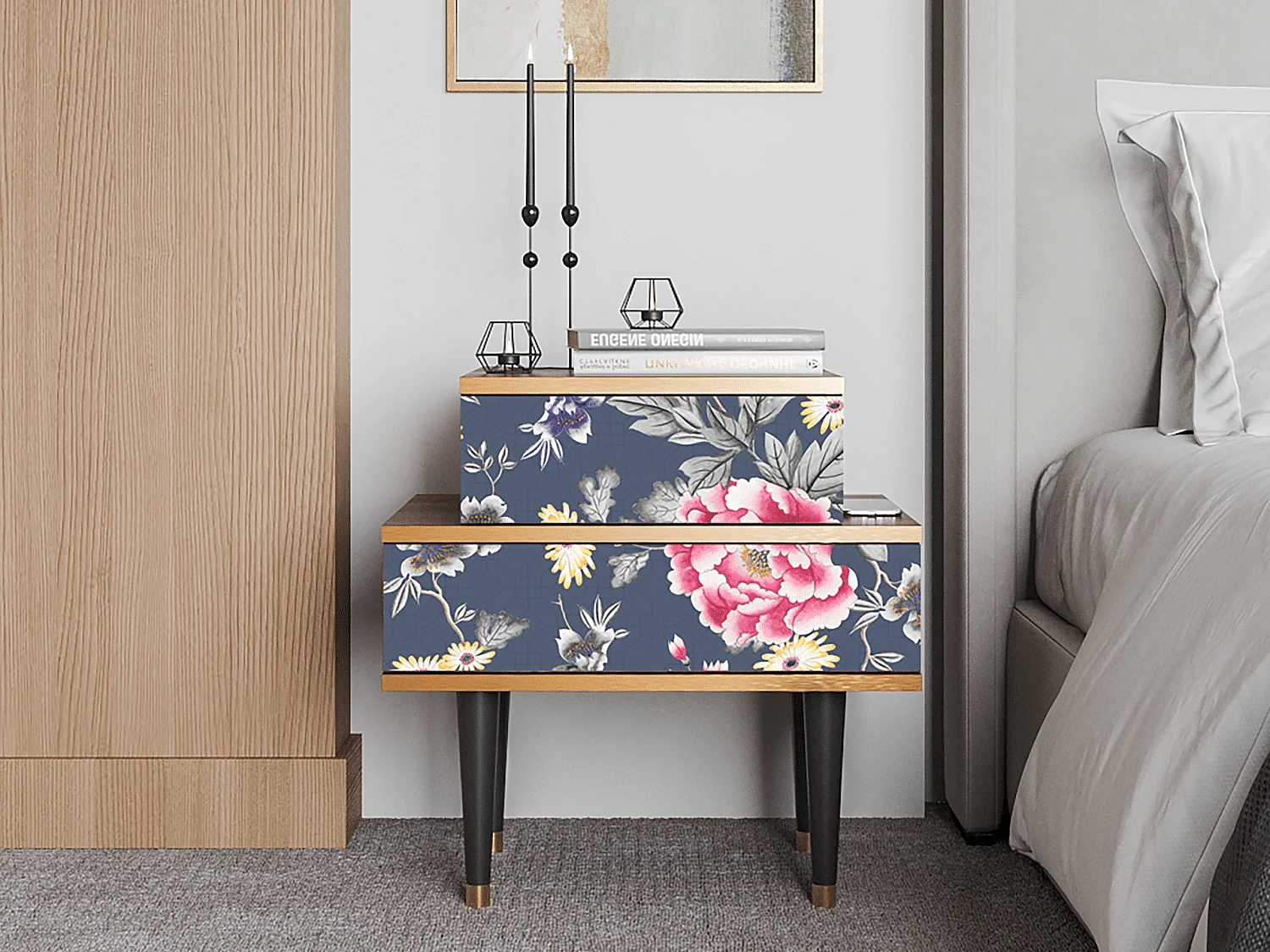 Table de nuit - 58х58х41 cm - NS1 - Dark Flower Bed, Noyer