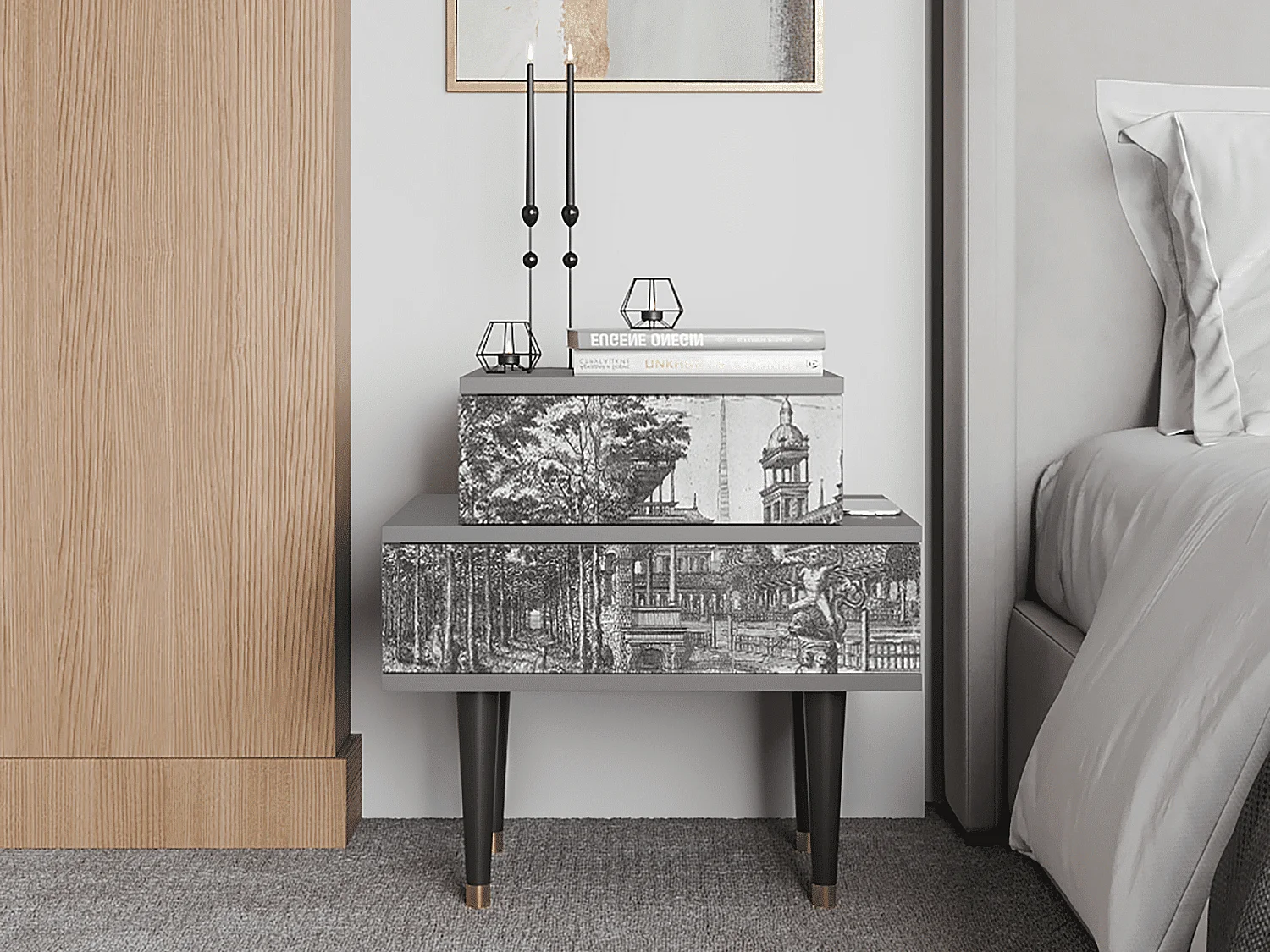 Nachtkastje - 58х58х41 cm - NS1 - View of the Piazza, Grijs