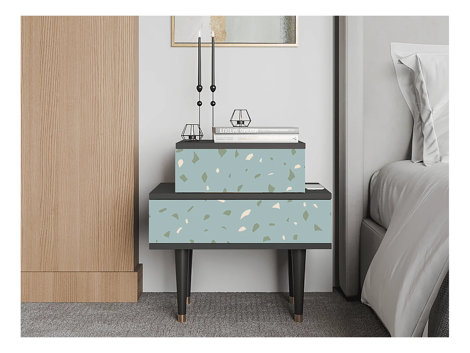 Nachttisch - 58х58х41 cm - NS1 - Blue Drops, Anthrazit