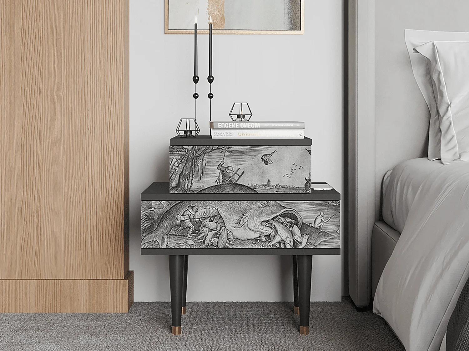 Table de nuit - 58х58х41 cm - NS1 - Big Fish Eat Little, Anthracite