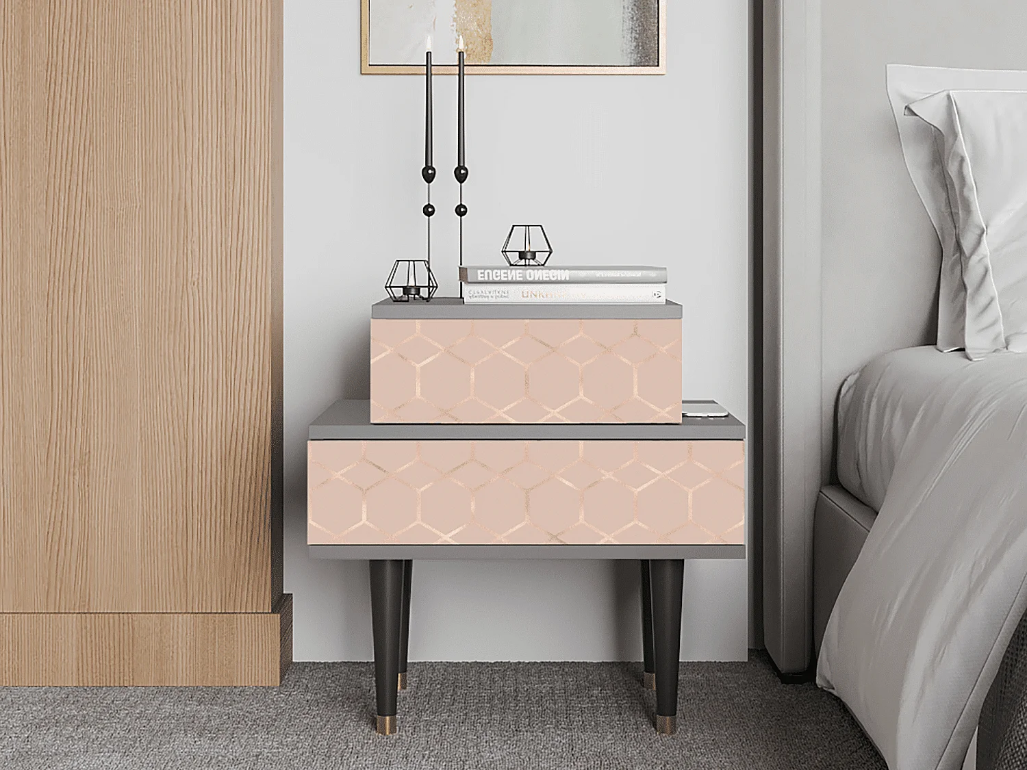 Nachtkastje - 58х58х41 cm - NS1 - Rose Honeycomb, Grijs