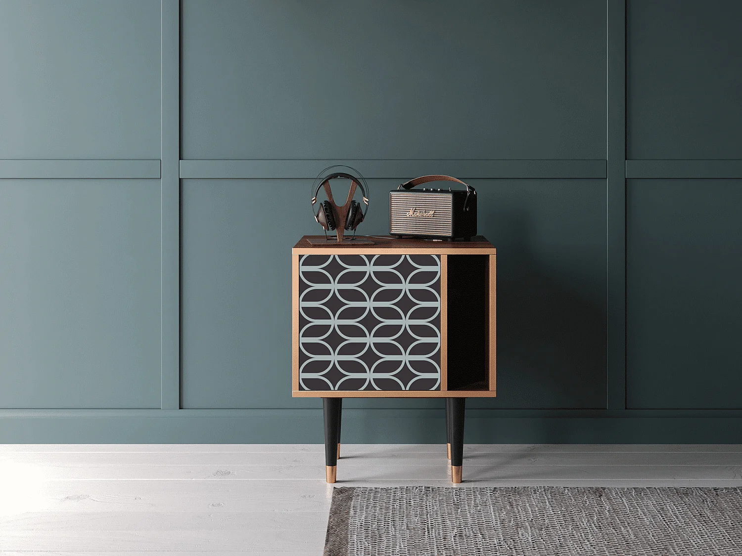 Table de nuit - 57х69х48 cm - S2 - Braided Blue, Noyer