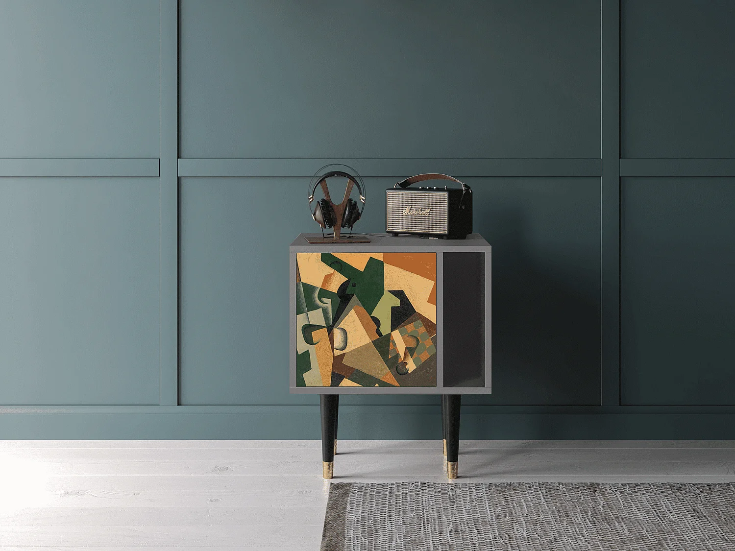 Table de nuit - 57х69х48 cm - S2 - Glass and Checkerboard, Gris