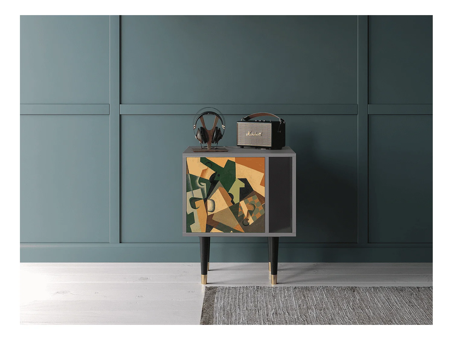 Table de nuit - 57х69х48 cm - S2 - Glass and Checkerboard, Gris